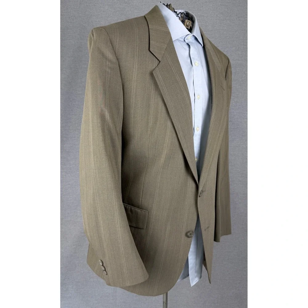Hart‎ Schaffner Marx Mens 42R Blazer Ariel Worsteds Virgin Wool Pinstripe Brown